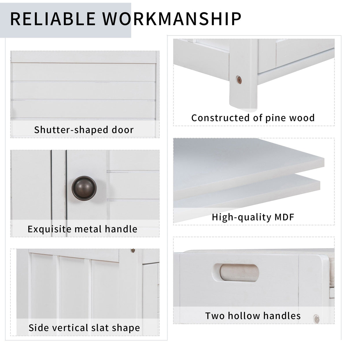Qualler Modern White Storage Bench 43.5-in x 16-in x 18-in