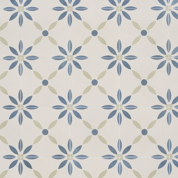 Artmore Tile Agave White Flower 9-in x 9-in Matte Porcelain Encaustic Floor and Wall Tile product image