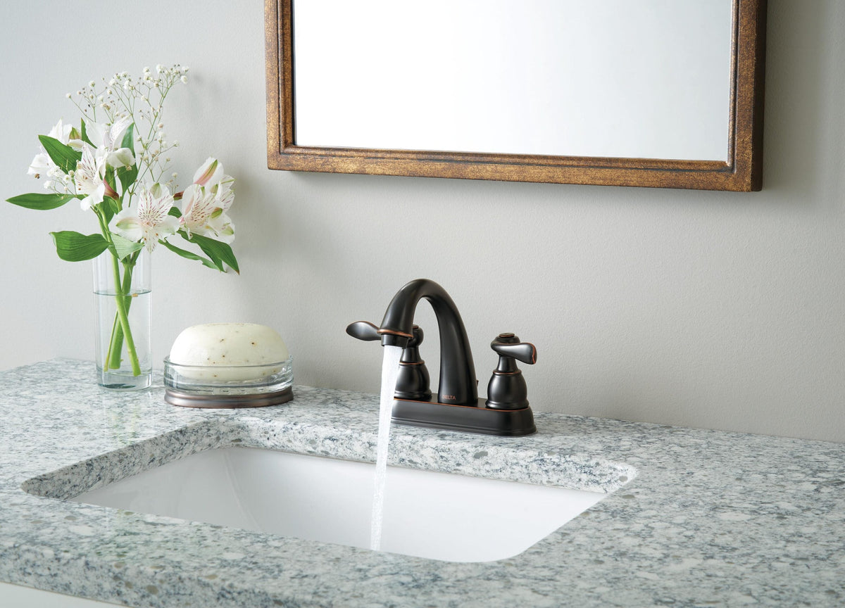 Delta Windemere Oil-Rubbed Bronze 2-Handle 4-in Centerset WaterSense Bathroom Sink Faucet with Drain