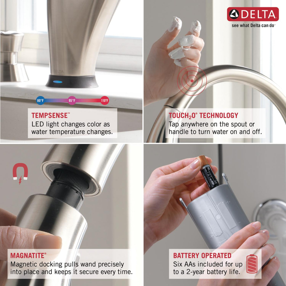 Delta Mateo Touch2O Arctic Stainless 1-Handle Deck-Mount Pull-Down Touch Kitchen Faucet