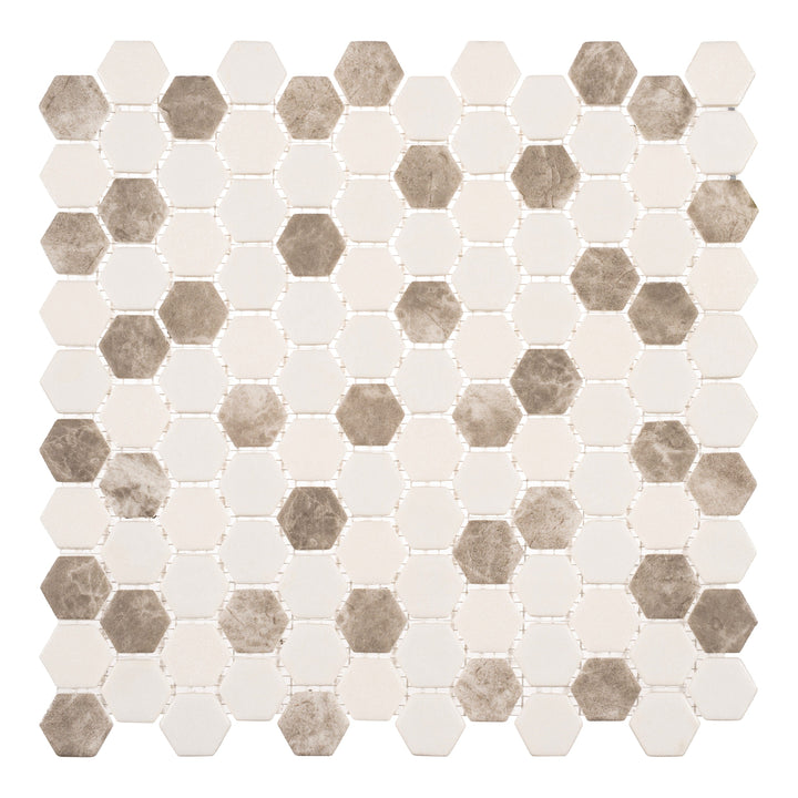 Andova Tiles TRILLION Oatmeal 12-in x 12-in Matte Recycled glass Patterned Hexagon Mosaic Floor and Wall Tile product image