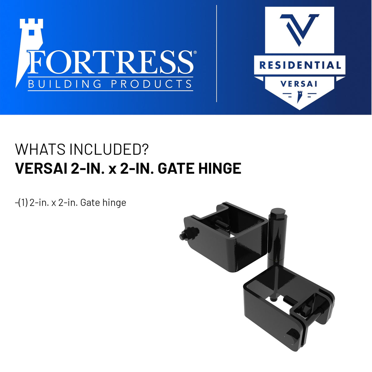 Fortress Building Products Versai 2-in x 2-in Gloss Black Steel Fence Gate Hinge for Drive Gate Pair