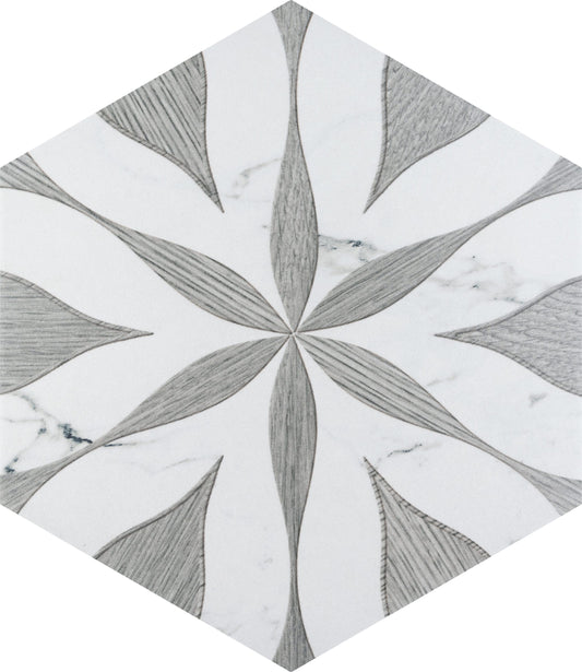 Affinity Tile Llama Flower Loire Silver Smoke 9-in x 10-in Multi-finish Porcelain Patterned Hexagon Floor and Wall Tile product image