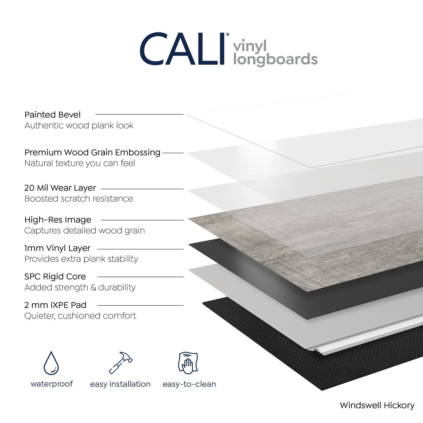 CALI Longboards Vinyl Pro Windswell Hickory 9-in Wide x 8-mm Thick Waterproof Interlocking Luxury Vinyl Plank Flooring (26.62-sq ft)
