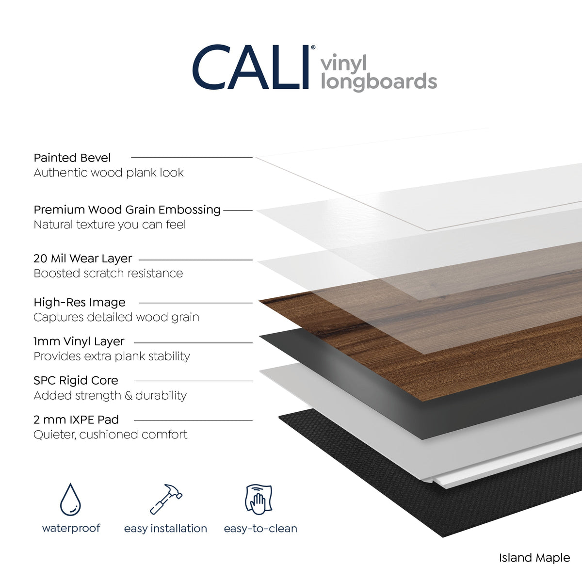 CALI (Sample) Longboards Island Maple Waterproof Wood Look Interlocking or Glue Down Luxury Vinyl Plank