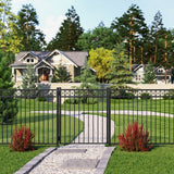 Freedom Hampshire 5-ft H x 4-ft W Black Aluminum Spaced Picket Flat-top Decorative Fence Gate