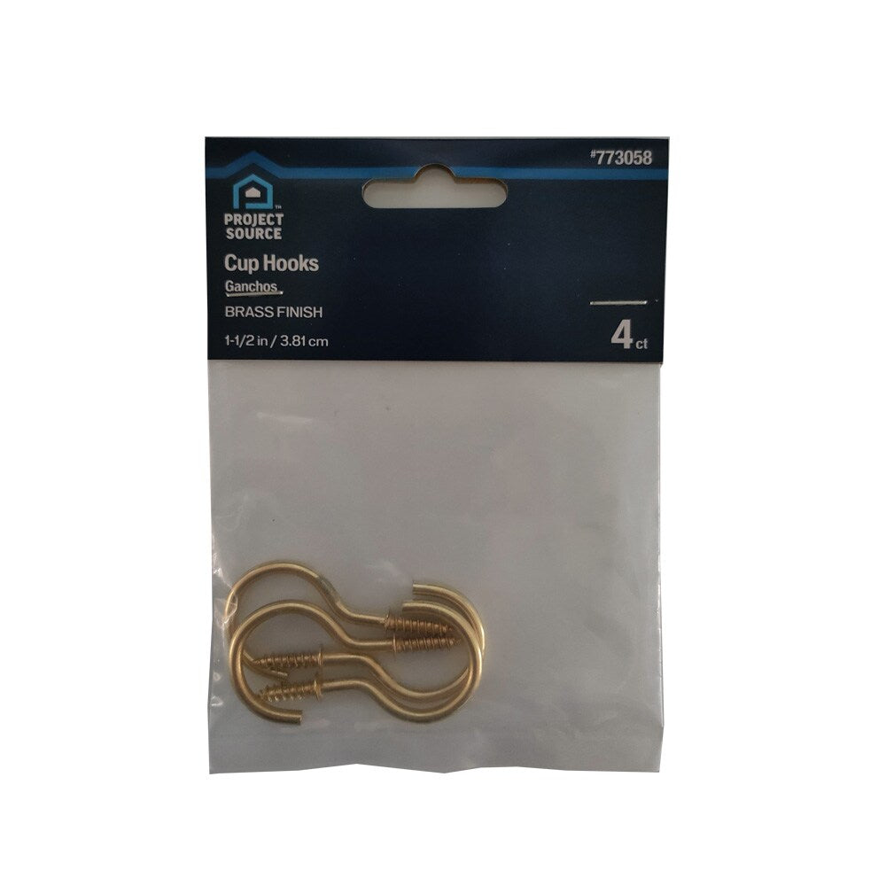 Project Source 4-Pack Brass Cup Hooks, 1.5-in (2.07-in depth) Steel