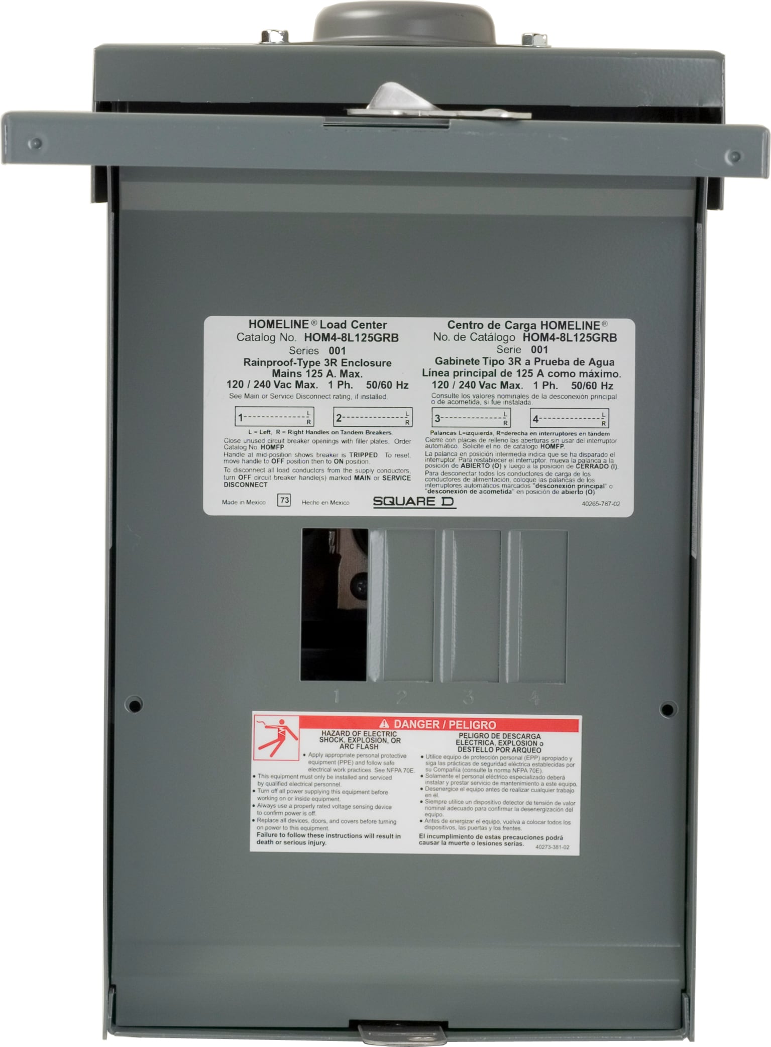 Square D Homeline 125-Amp 4-space load center - interior view