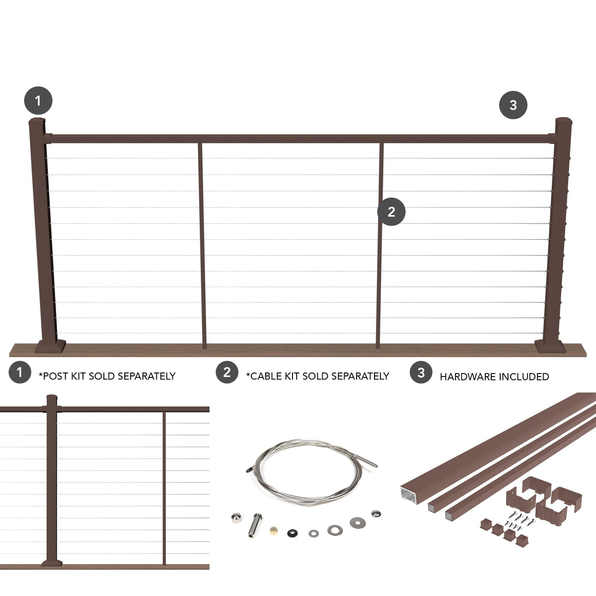 Deckorators Contemporary cable 8-ft x 42-in Weathered Brown Aluminum Deck Cable Rail Kit