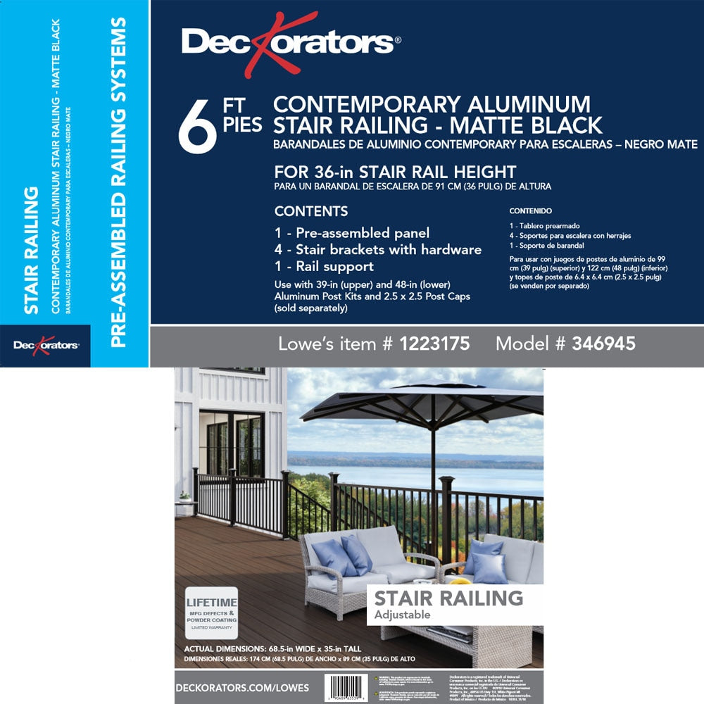Deckorators Pre-Assembled Aluminum 6-ft x 36-in Matte Black Aluminum Deck Stair Rail Kit