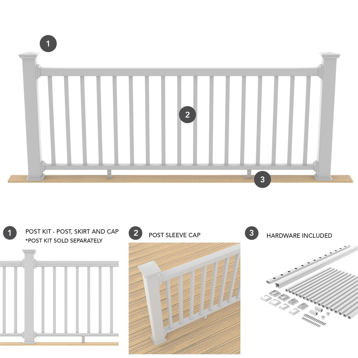 Deckorators Grab and Go 8-ft x 36-in White Composite Deck Rail Kit
