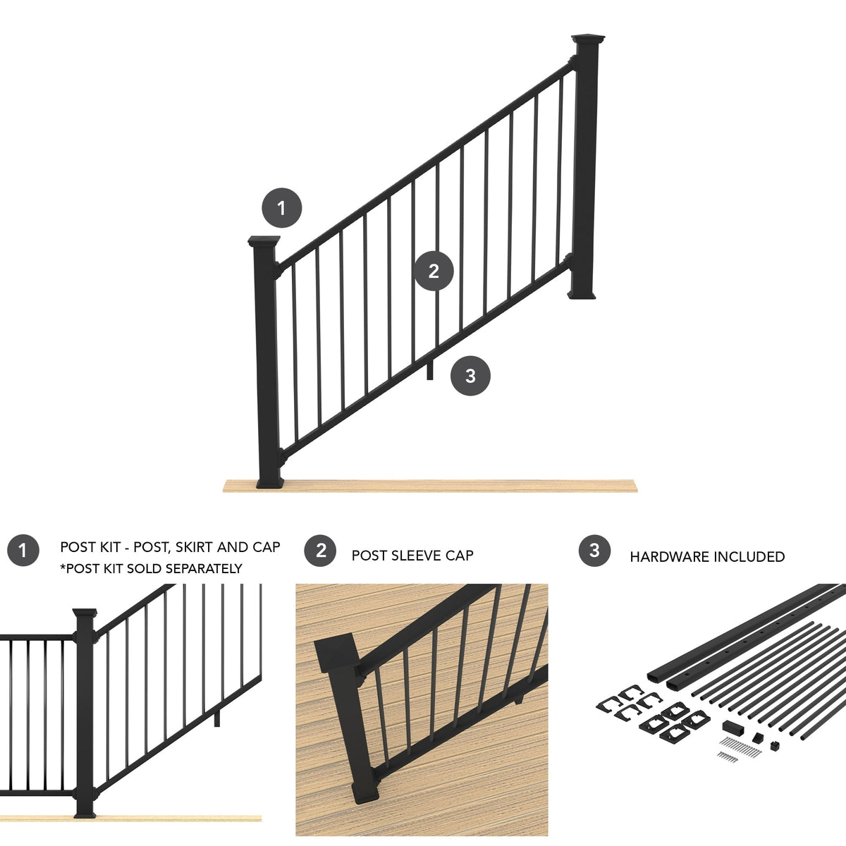 Deckorators Grab and Go 6-ft x 36-in Black Composite Deck Stair Rail Kit