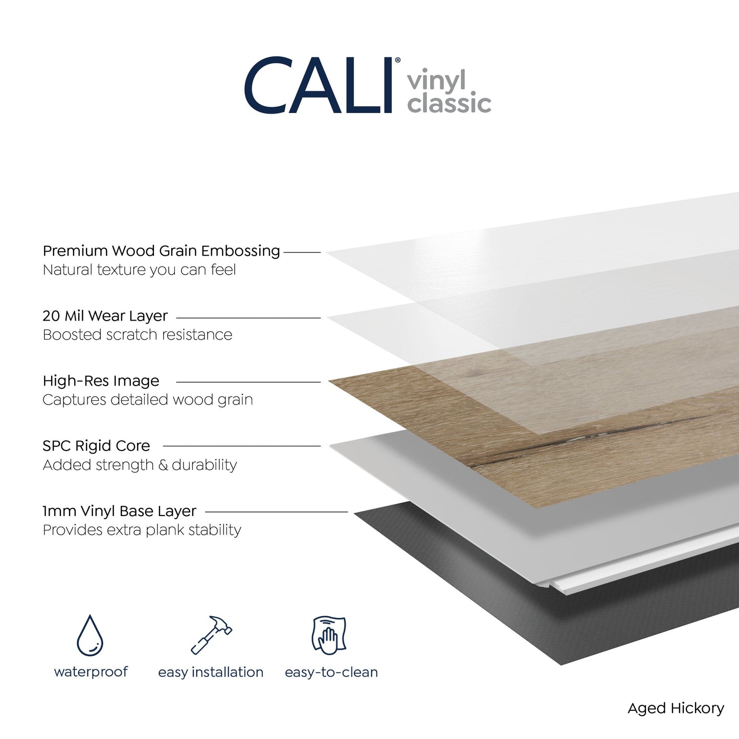 CALI Vinyl Pro Classic Aged Hickory 7-in W x 48-in L x 5.5-mm Waterproof Interlocking Luxury Vinyl Plank Flooring, 20-mil Wear Layer (23.77-sq ft/Carton)