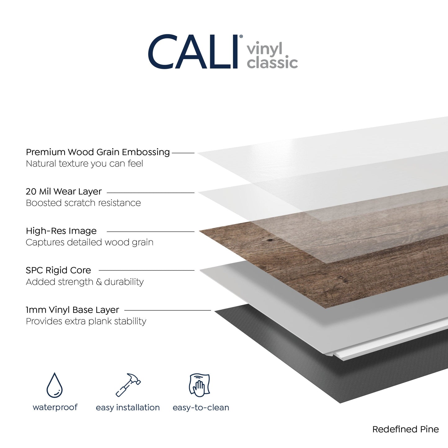 CALI Vinyl Pro Classic Redefined Pine 7-in W x 48-in L x 5.5-mm Waterproof Interlocking Luxury Vinyl Plank Flooring (23.77-sq ft/carton)