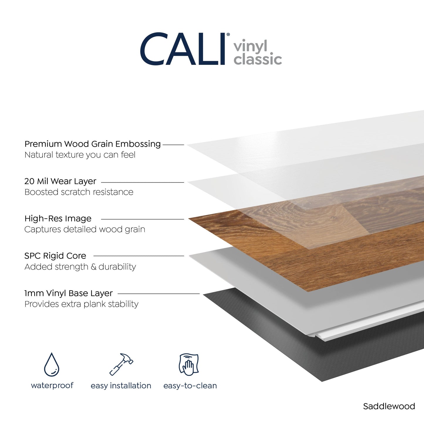CALI Vinyl Pro Classic Saddlewood 7-in W x 48-in L x 5.5-mm Waterproof Interlocking Luxury Vinyl Plank Flooring (23.77-sq ft/Carton)