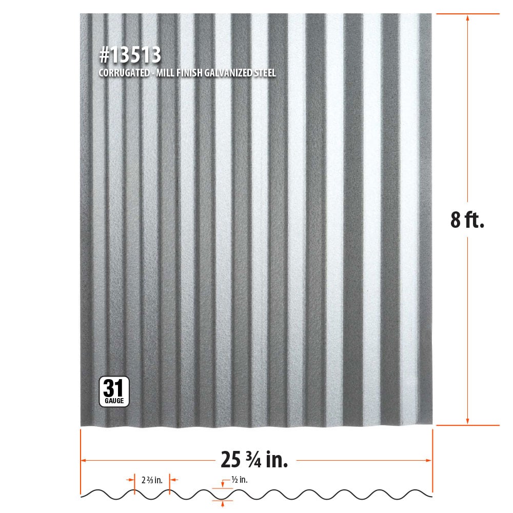Gibraltar Building Products Corrugated Galvanized Steel Roof Panel, Metallic Finish, 2.145-ft x 8-ft (31-Gauge)