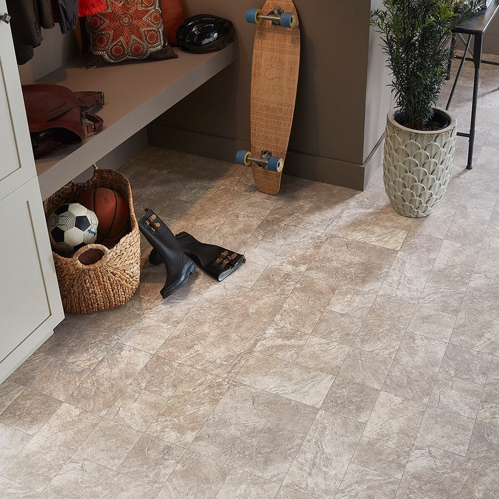 Style Selections 12-ft W Cut-to-Length Wexford Slate Stone-Look Low-Gloss Sheet Vinyl Flooring