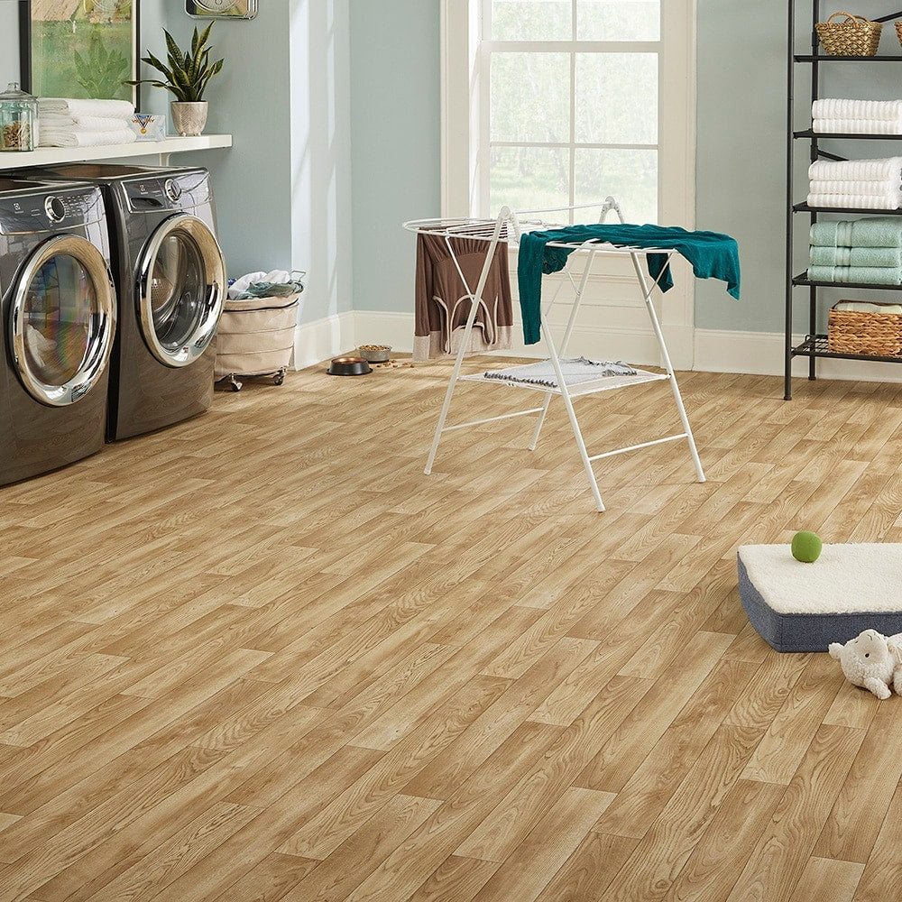 Style Selections 12-ft W x Cut-to-Length Coventry Oak Wood Look Low-Gloss Finish Sheet Vinyl