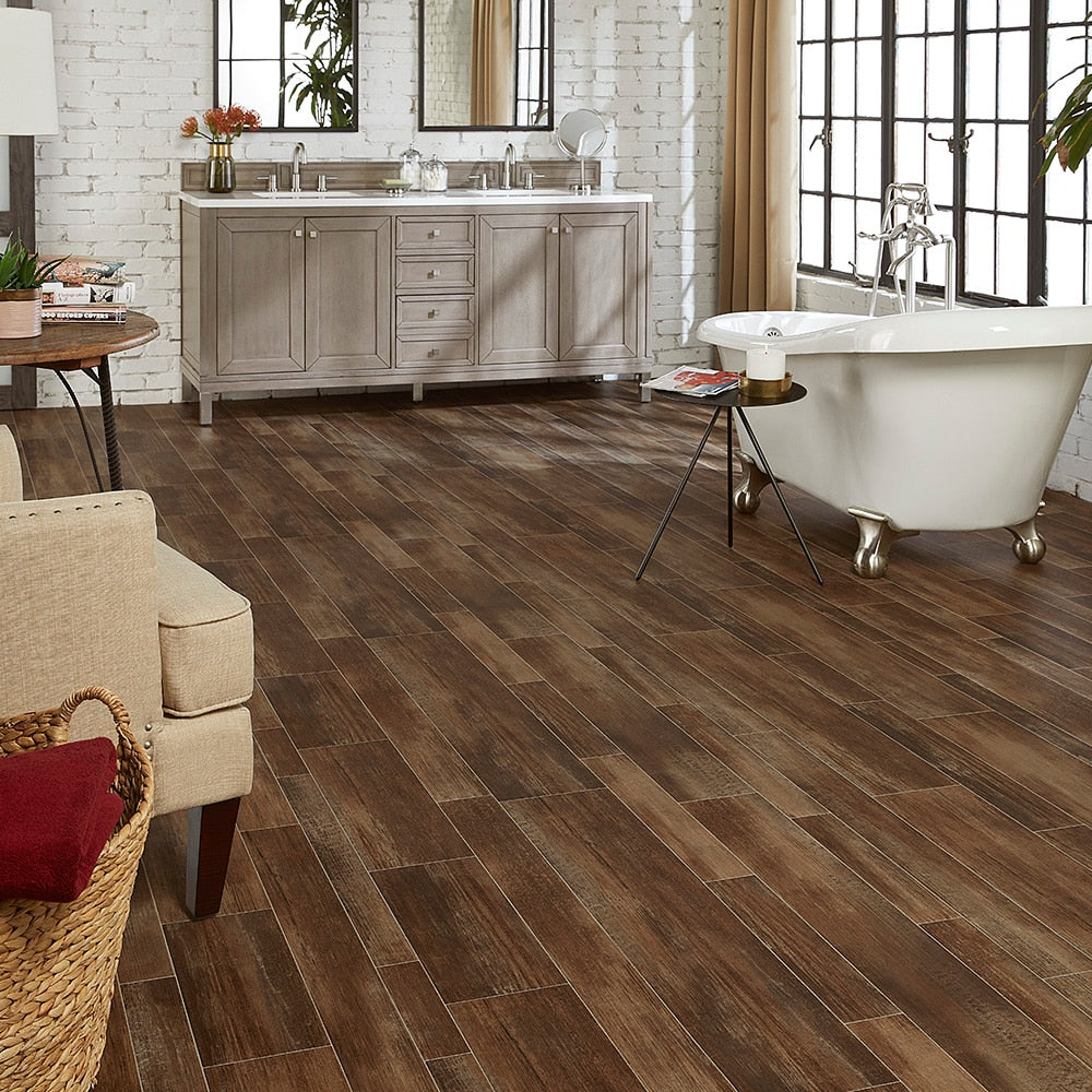 Style Selections 12-ft W x Cut-to-Length Rivers Edge Mixed Tile Stone Look Low-Gloss Sheet Vinyl Flooring