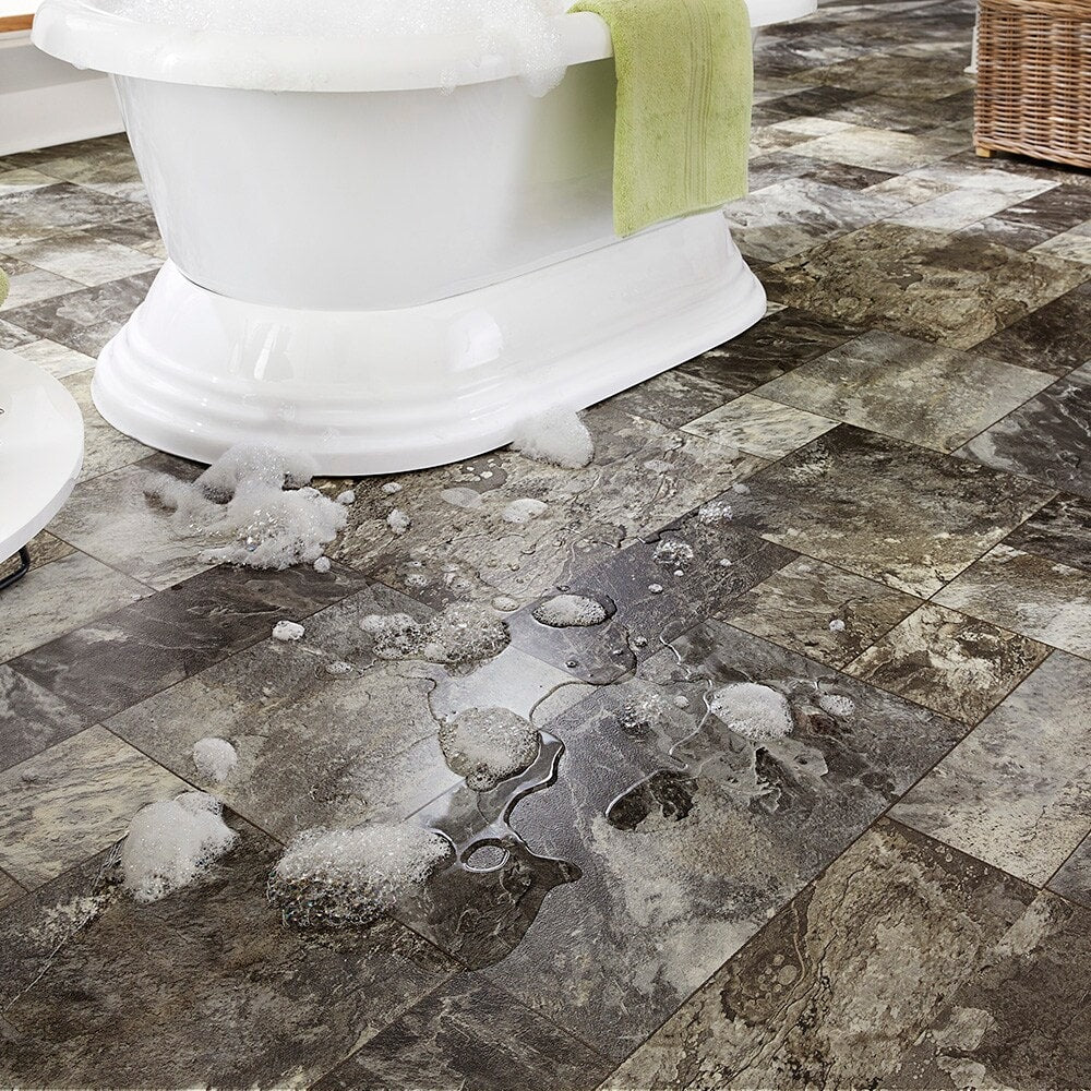 Style Selections 12-ft W Cut-to-Length Montfort Slate Stone-Look Low-Gloss Sheet Vinyl Flooring