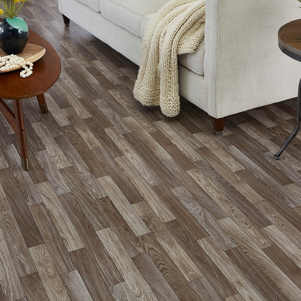 Style Selections 12-ft W Cut-to-Length Highland Oak Wood-Look Low-Gloss Sheet Vinyl Flooring, 4.72-mil Wear Layer