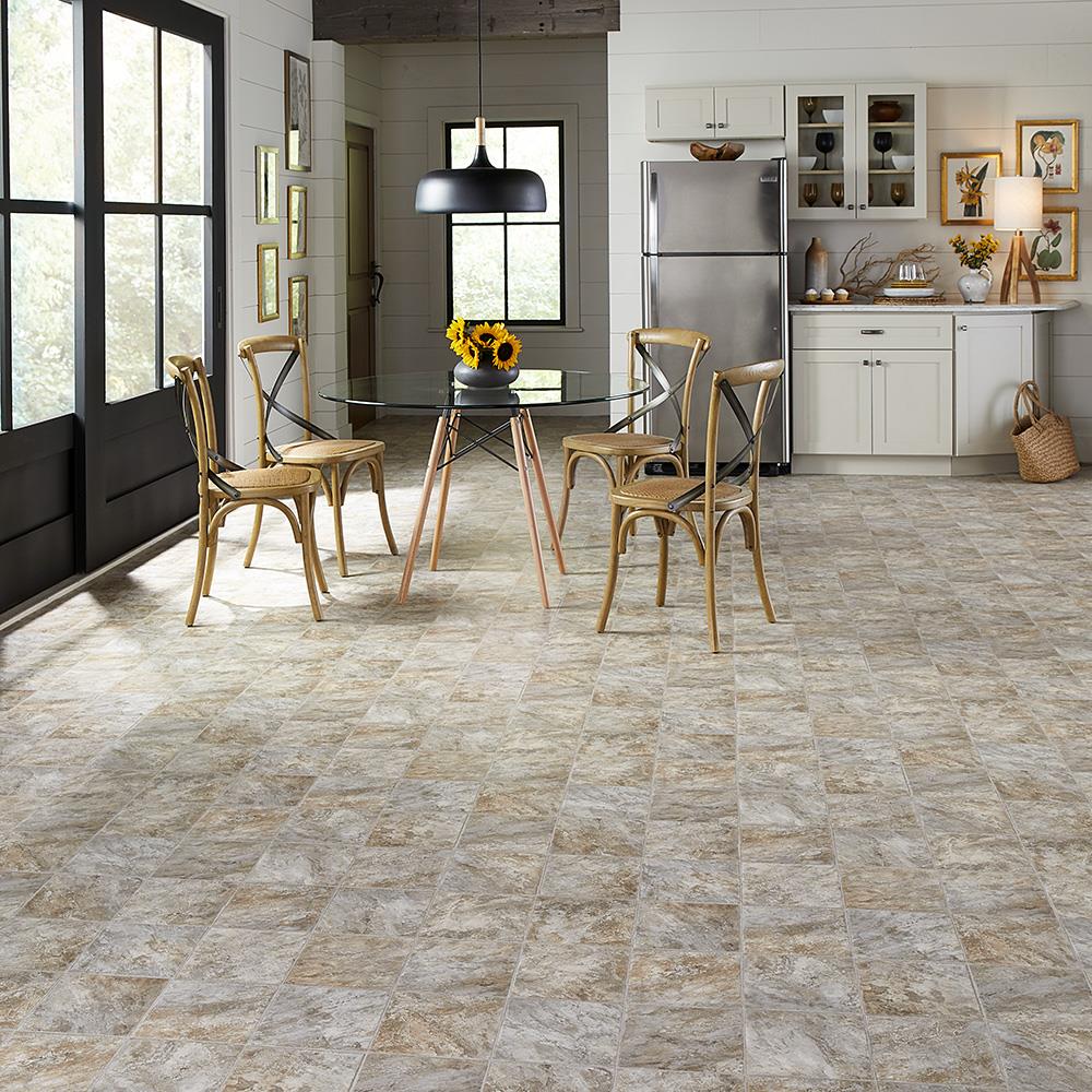 Style Selections 12-ft W Cut-to-Length Sienna Slate Stone-Look Low-Gloss Sheet Vinyl Flooring