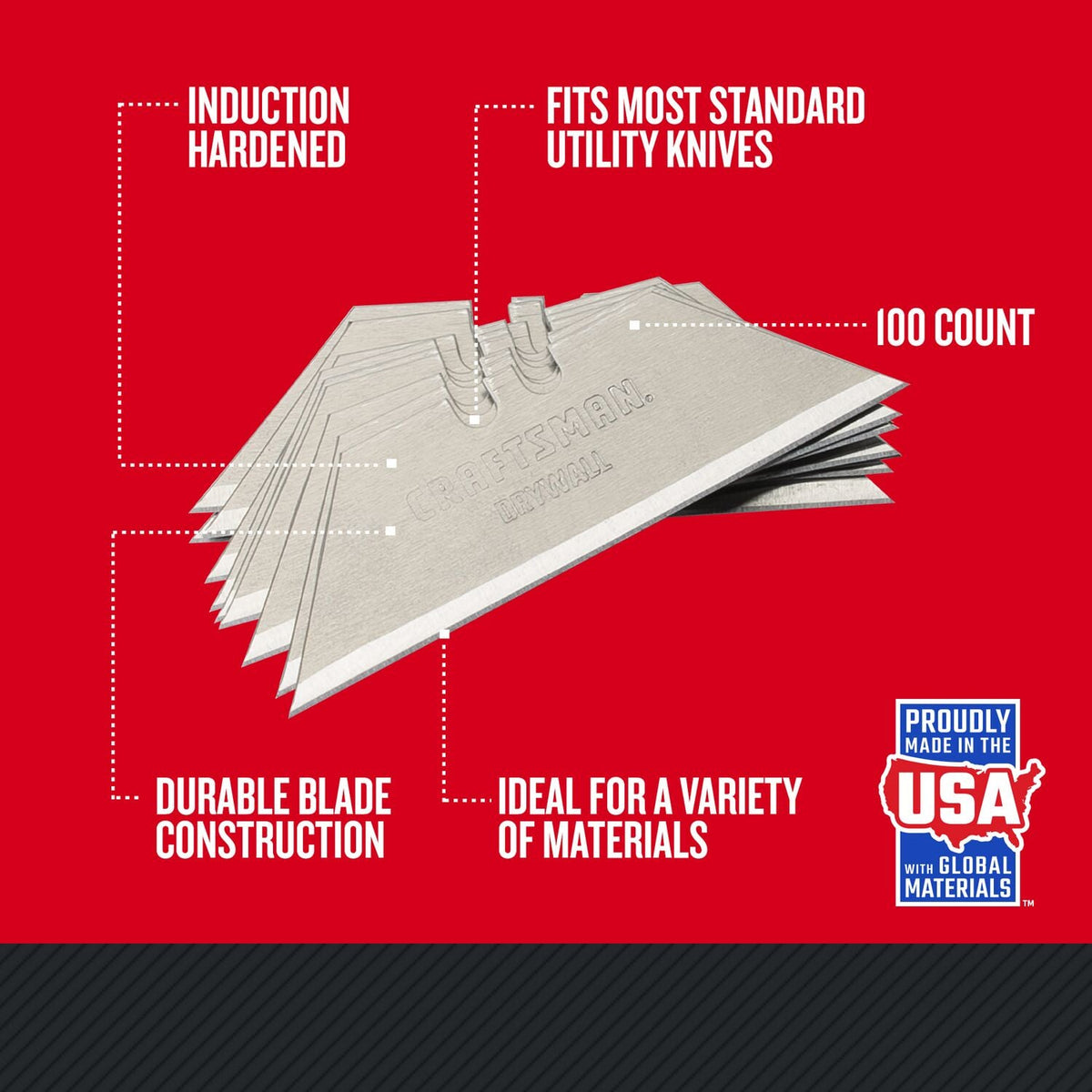 CRAFTSMAN Carbon Steel 3/4-in Utility Replacement Blades, Induction-Hardened – 100-Pack