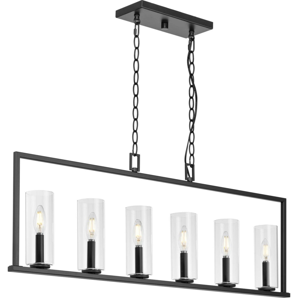 Progress Lighting Glennaire 6-Light Matte Black Modern/Contemporary Clear Glass Linear Large Hanging Kitchen Island Light