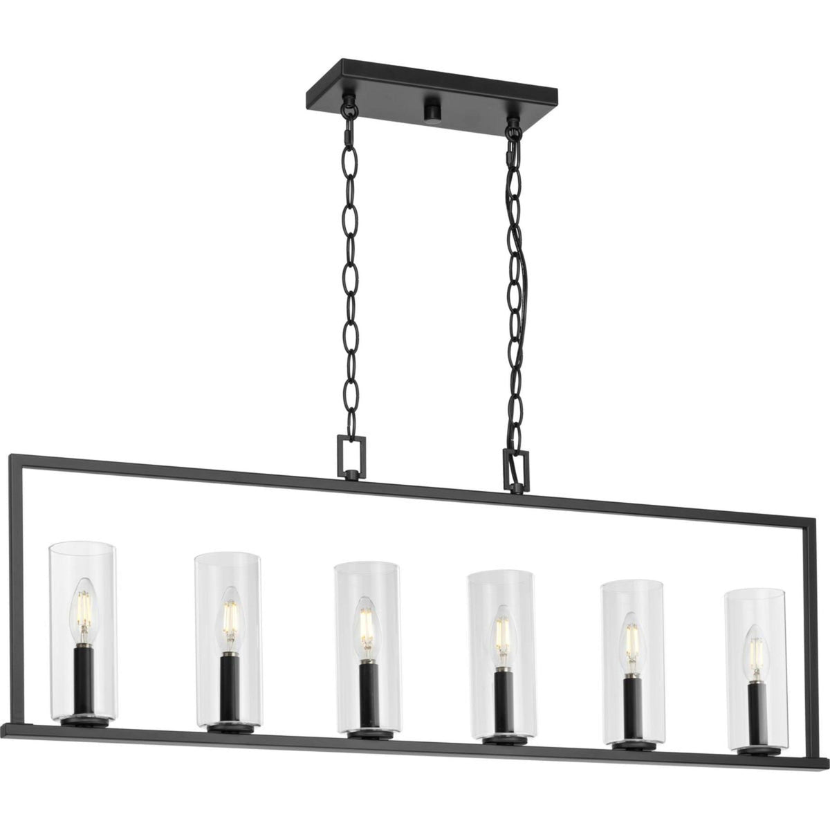 Progress Lighting Glennaire 6-Light Matte Black Modern/Contemporary Clear Glass Linear Large Hanging Kitchen Island Light