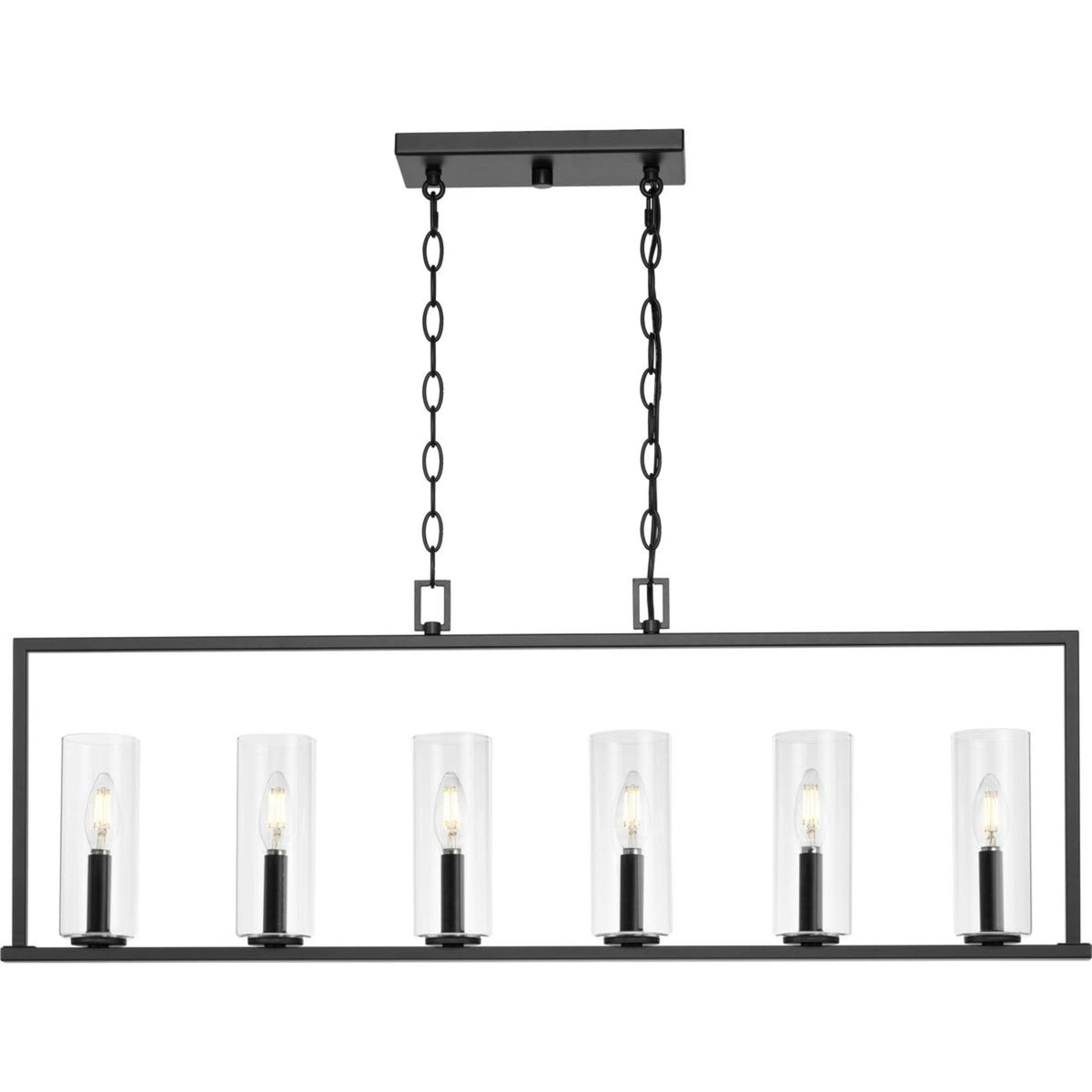 Progress Lighting Glennaire 6-Light Matte Black Modern/Contemporary Clear Glass Linear Large Hanging Kitchen Island Light