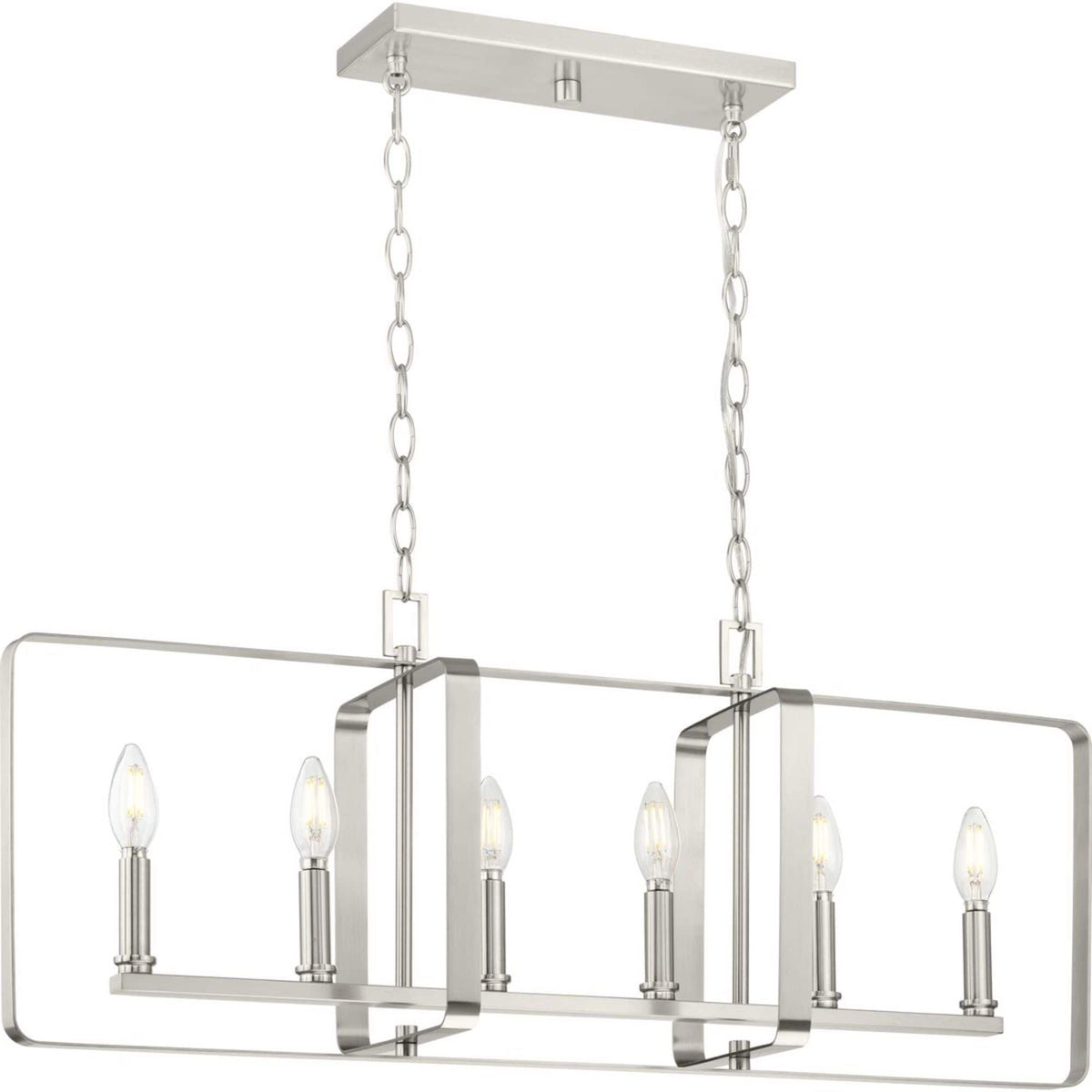 Progress Lighting McColl 6-Light Brushed Nickel Transitional Linear Large Hanging Kitchen Island Light