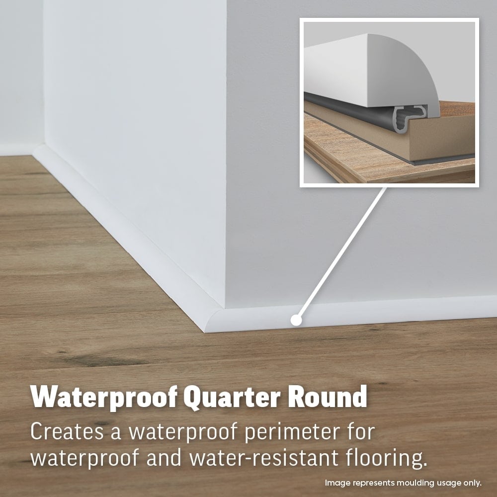 SimpleSolutions For use with WetProtect Technology White 0.75-in x 94.5-in Vinyl Floor Quarter Round