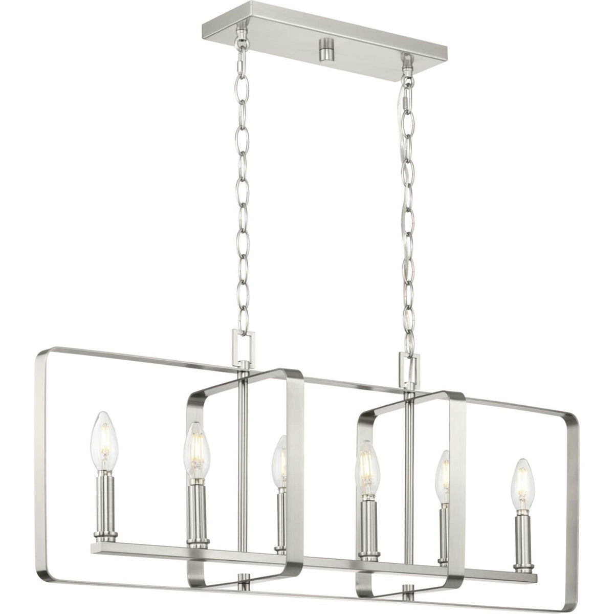 Progress Lighting McColl 6-Light Brushed Nickel Transitional Linear Large Hanging Kitchen Island Light