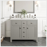 Eviva Artemis 44 in. W x 22 in. D x 34 in. H Double Sink Bathroom Vanity in White with Carrara-Style Quartz Top and White Undermount Sinks