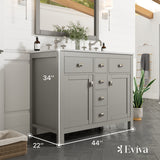Eviva Artemis 44 in. W x 22 in. D x 34 in. H Double Sink Bathroom Vanity in White with Carrara-Style Quartz Top and White Undermount Sinks