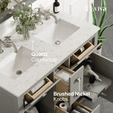 Eviva Artemis 44 in. W x 22 in. D x 34 in. H Double Sink Bathroom Vanity in White with Carrara-Style Quartz Top and White Undermount Sinks
