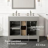 Eviva Artemis 44 in. W x 22 in. D x 34 in. H Double Sink Bathroom Vanity in White with Carrara-Style Quartz Top and White Undermount Sinks