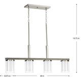 Progress Lighting Mast 4-Light Brushed Nickel Farmhouse Etched Glass Linear Large Hanging Kitchen Island Light