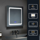 Lexora Bracciano 24-in x 32-in Lighted LED Fog Free Surface Mount Gray Mirrored Soft Close Medicine Cabinet