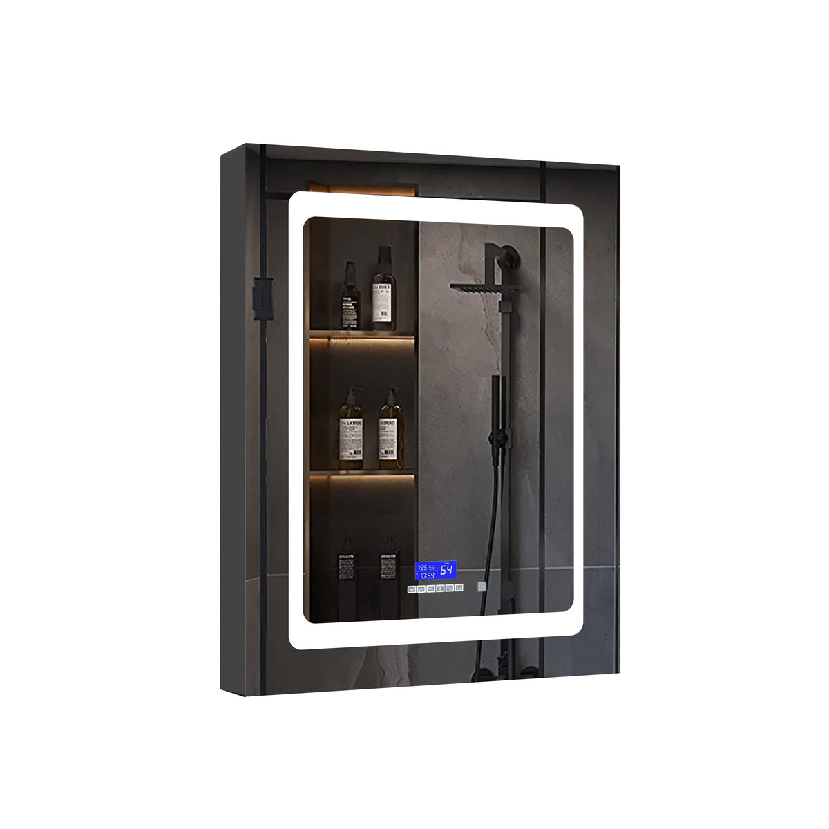 Lexora Bracciano 24-in x 32-in Lighted LED Fog Free Surface Mount Gray Mirrored Soft Close Medicine Cabinet