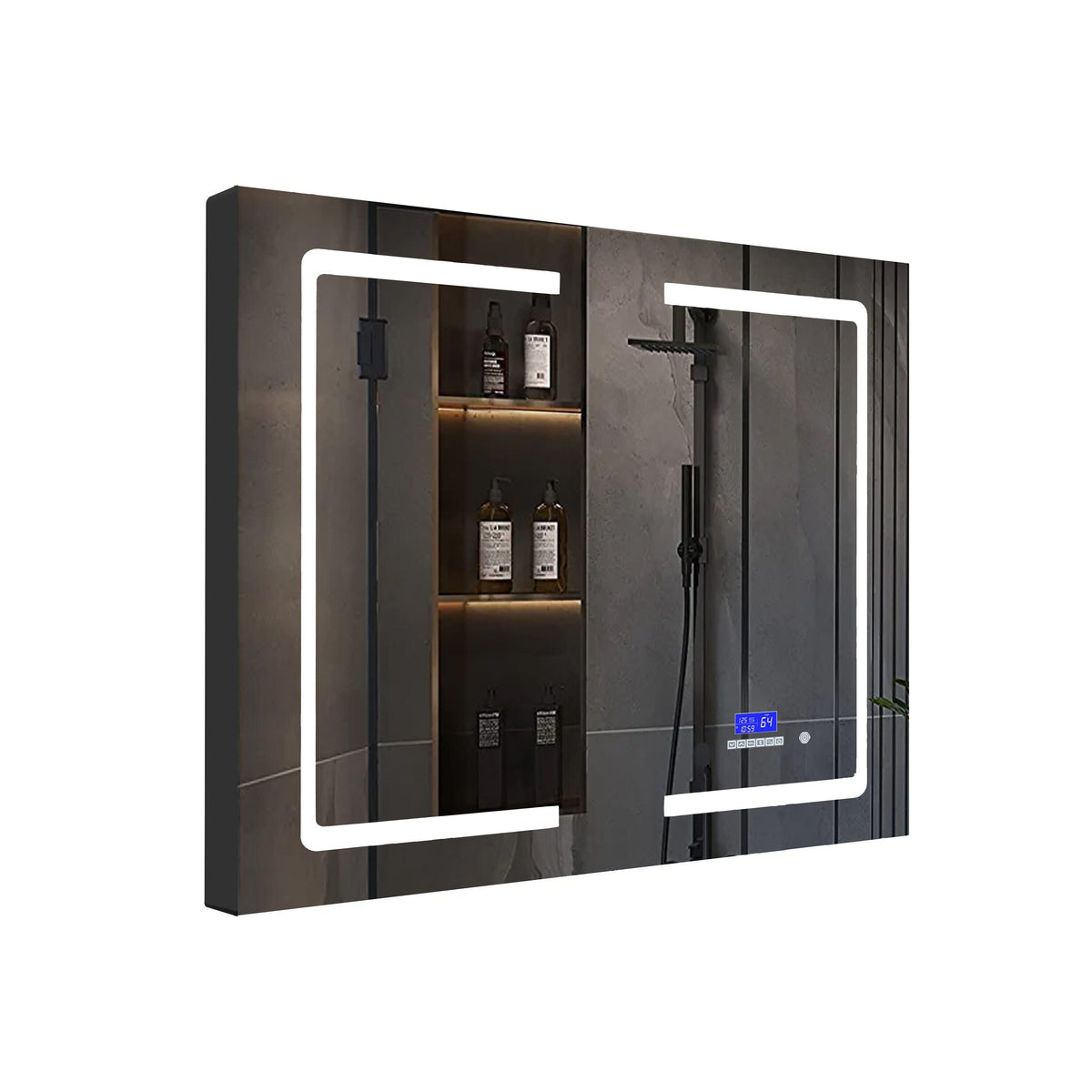 Lexora Bracciano 36-in x 32-in Lighted LED Fog Free Surface Mount Gray Mirrored Soft Close Medicine Cabinet