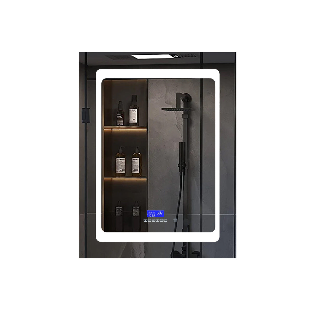 Lexora Bracciano 24-in x 36-in Lighted LED Fog Free Surface Mount Gray Mirrored Soft Close Medicine Cabinet