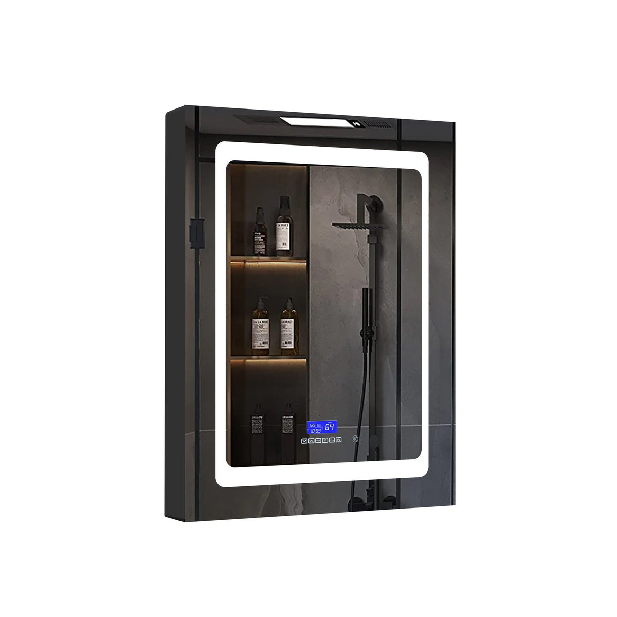 Lexora Bracciano 24-in x 36-in Lighted LED Fog Free Surface Mount Gray Mirrored Soft Close Medicine Cabinet