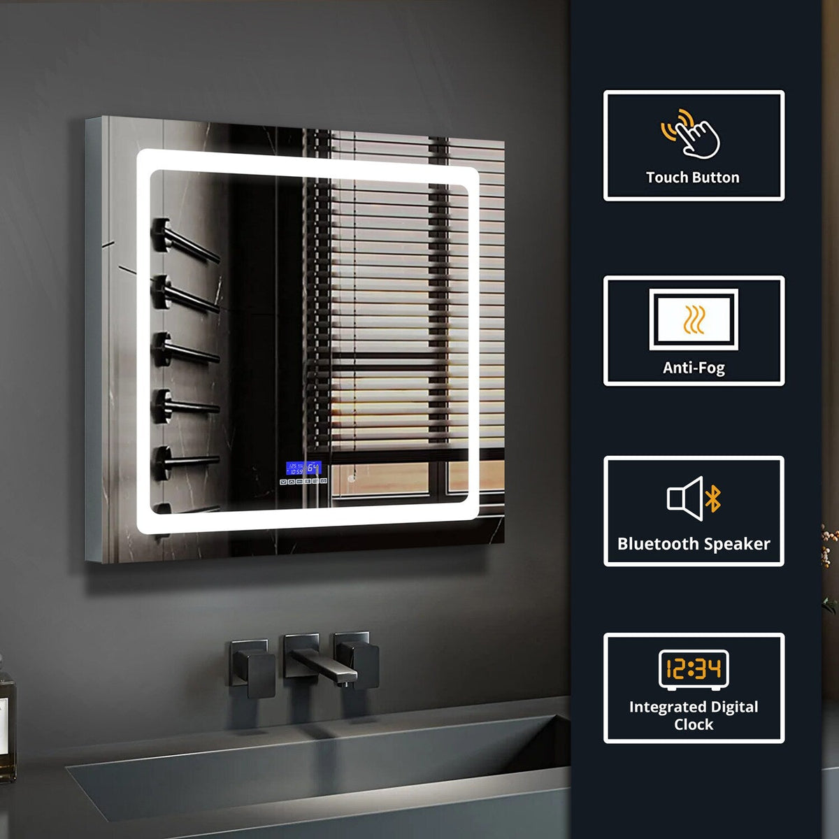 Lexora Bracciano 30-in x 36-in Lighted LED Fog Free Surface Mount Gray Mirrored Soft Close Medicine Cabinet