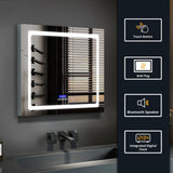 Lexora Bracciano 30-in x 36-in Lighted LED Fog Free Surface Mount Gray Mirrored Soft Close Medicine Cabinet