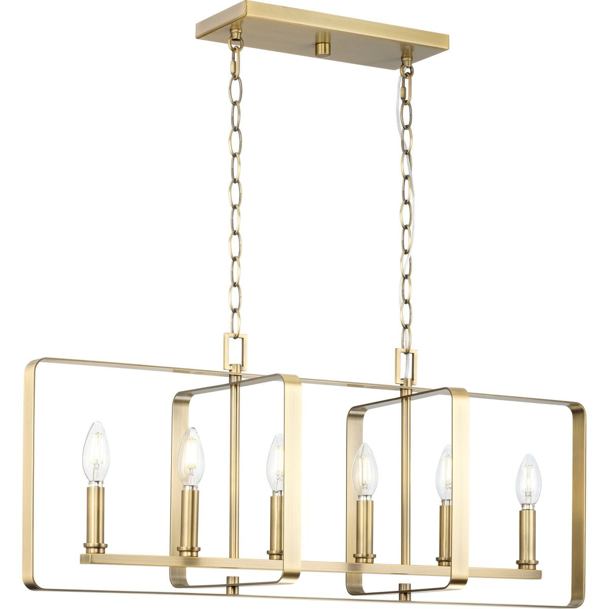 Progress Lighting McColl 6-Light Vintage Brass Transitional Linear Large Hanging Kitchen Island Light