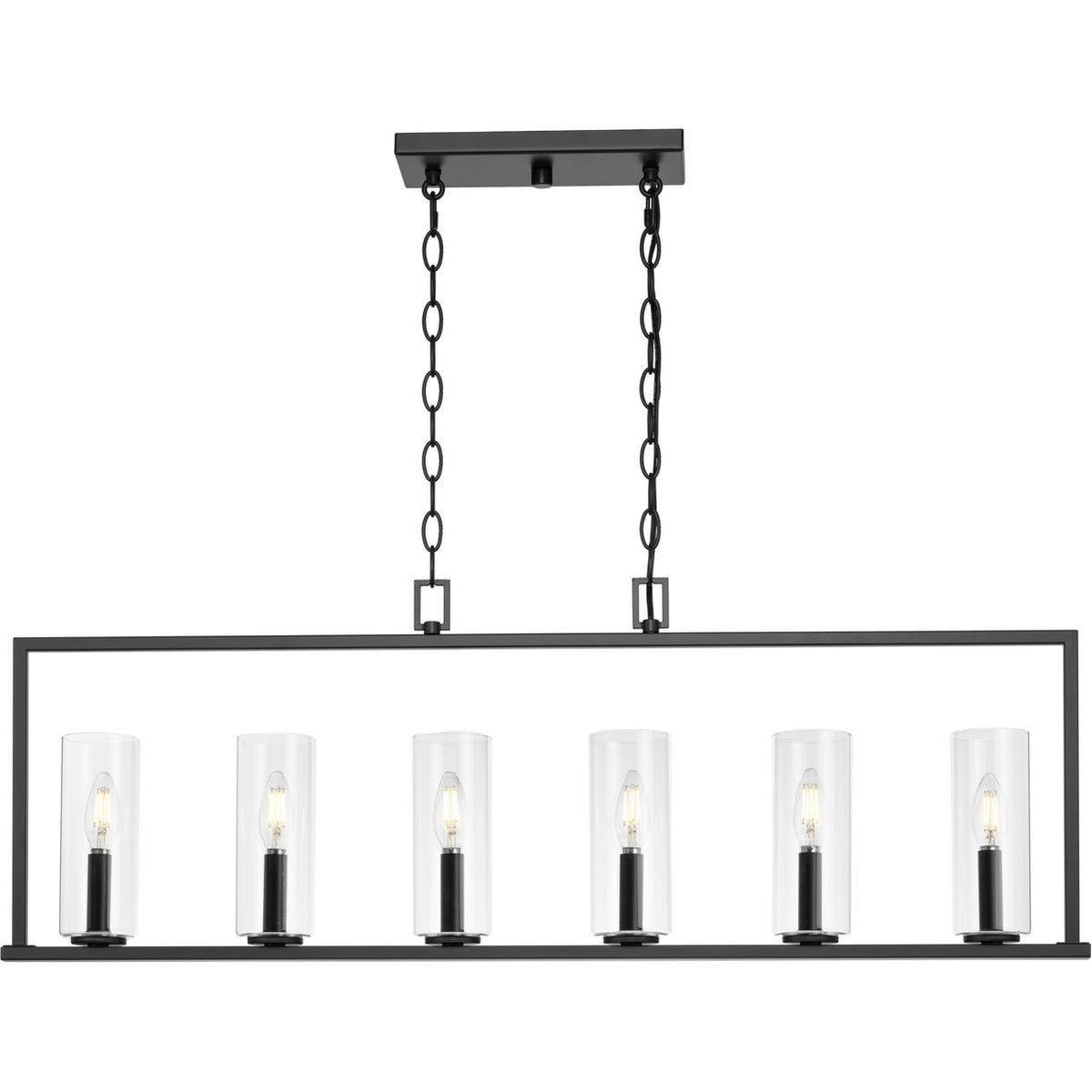 Progress Lighting Glennaire 6-Light Matte Black Modern/Contemporary Clear Glass Linear Large Hanging Kitchen Island Light