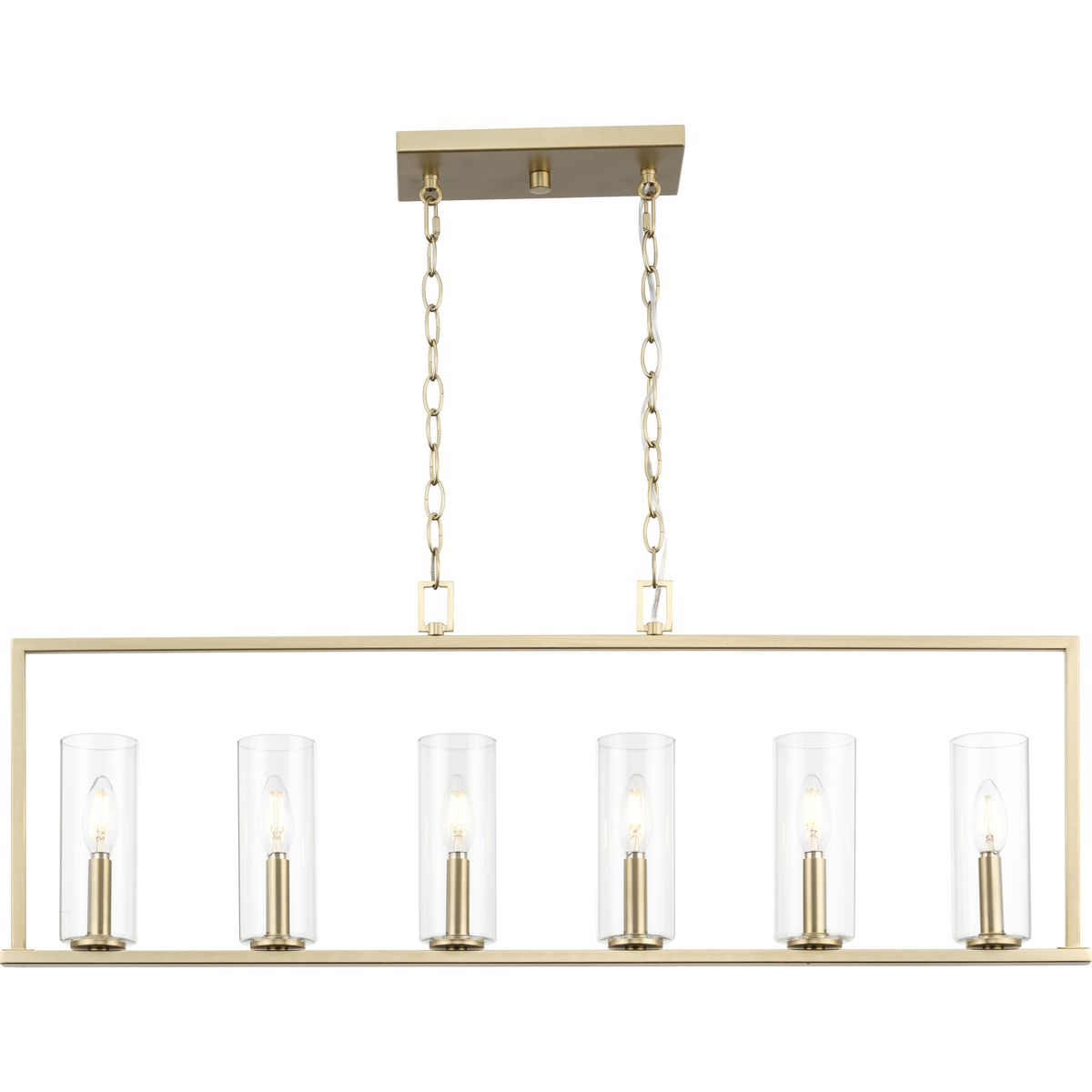 Progress Lighting Glennaire 6-Light Brushed Gold Modern/Contemporary Clear Glass Linear Large Hanging Kitchen Island Light