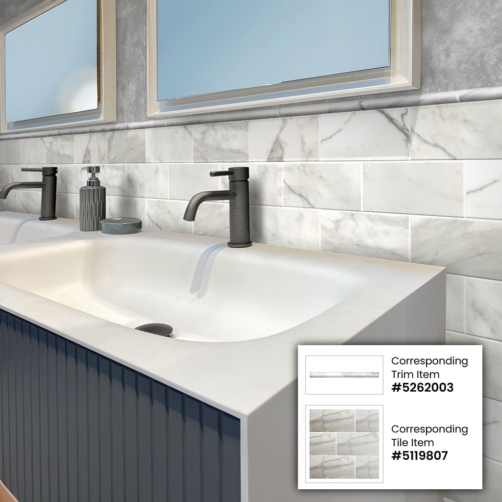 Apollo Tile 10-Pack White 1/2-in x 12-in Marble Pencil Tile (0.5-sq. ft/ Carton)