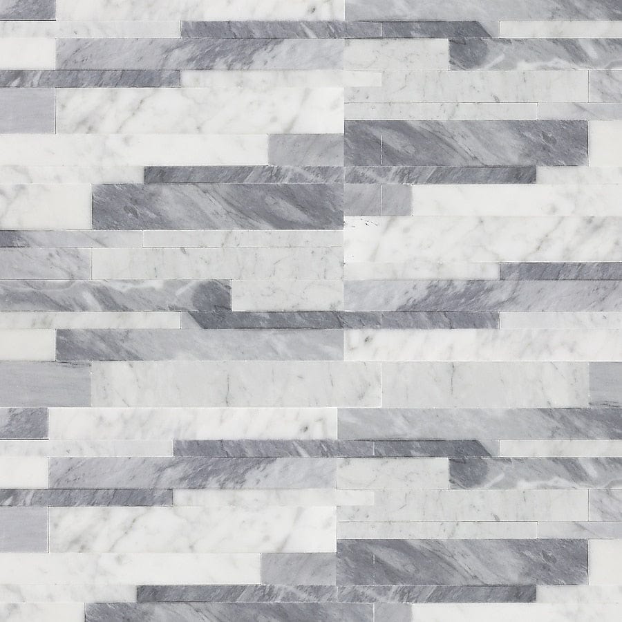 Peel&Stick Mosaics Skyline Gray and White 12-in x 12-in Polished Natural Stone Marble Linear Peel and Stick Wall Tile (0.858-sq. ft/ Piece)